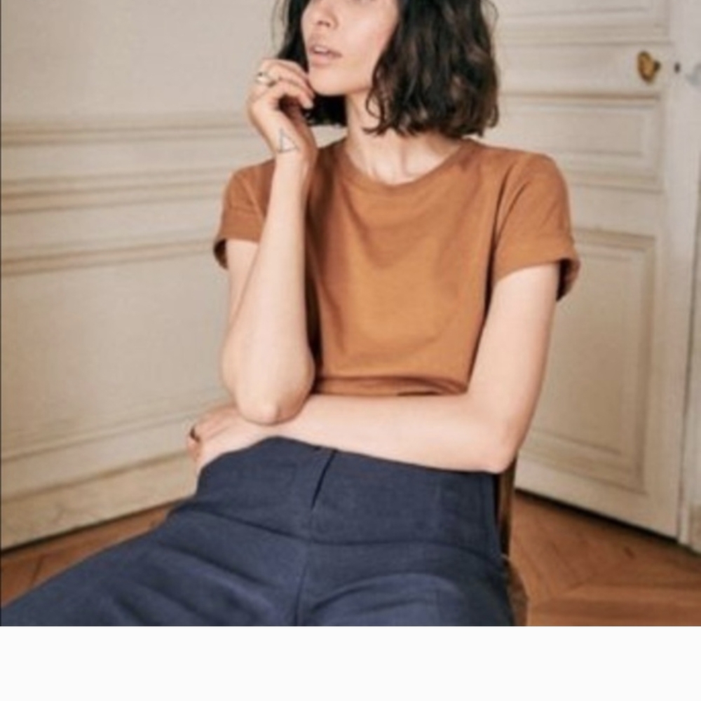 Sezane Brown Fitted Short Sleeve Tee